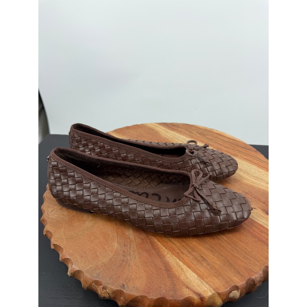 Sam Edelman Ruthie Ballet Flat Women 6.5 Brown Woven Leather Bow Detail